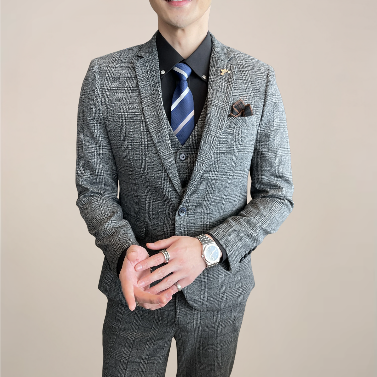 Stilig Rutete Tre-delt Dress for Menn - Ideell for Forretningsarrangementer