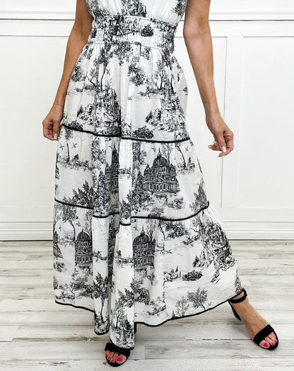 Eliza | Klassisk Toile Maxi Kjole for Enhver Anledning