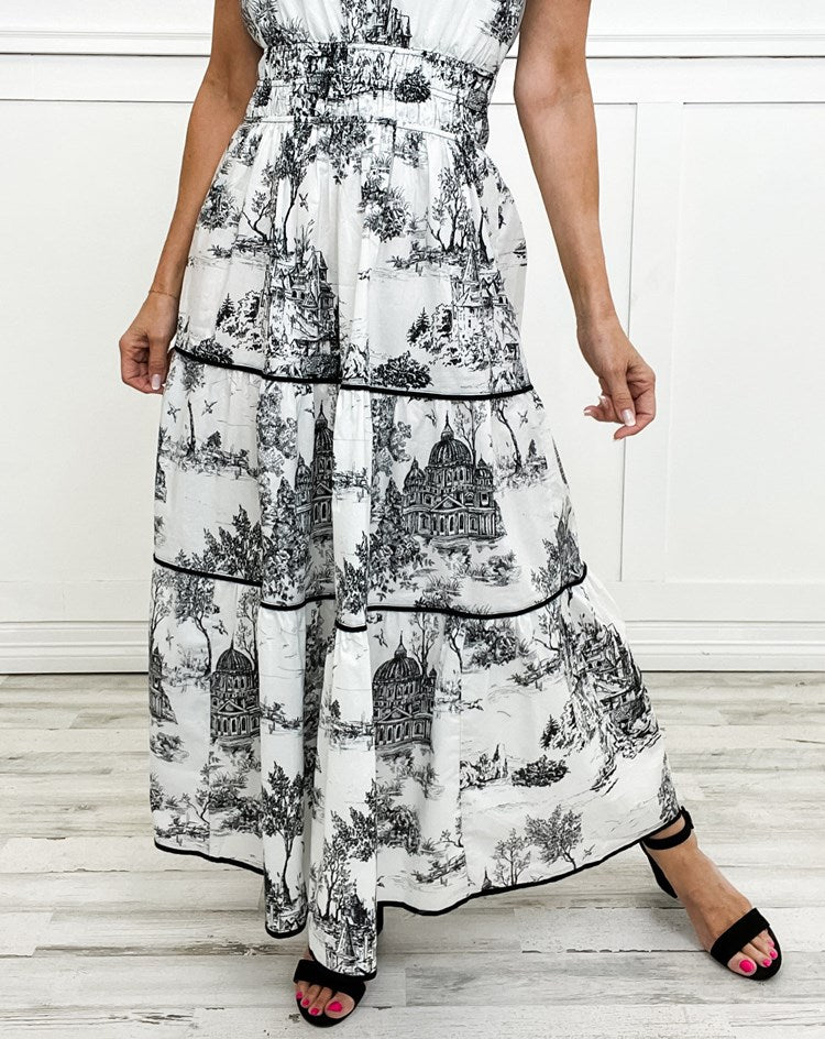 Eliza | Klassisk Toile Maxi Kjole for Alle Anledninger