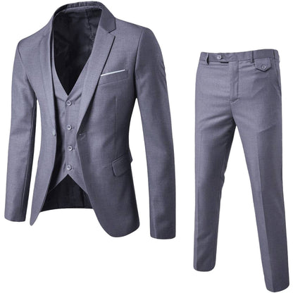 Herres 3-delt Dress Sett – Klassisk Blazer, Vest, Bukser for Bryllup og Forretninger