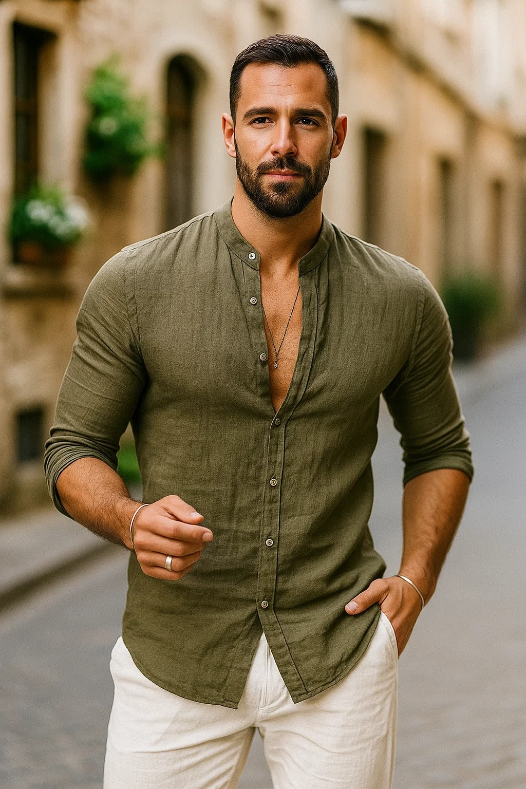 Herre 3/4 Ermeløs Skjorte - Stilig Bomullsblanding for Hverdagsbruk