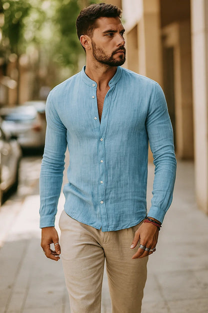 Herre 3/4 Ermeløs Skjorte - Stilig Bomullsblanding for Hverdagsbruk