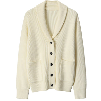 Herre Ribbestrikket Cardigan Genser med Sjalkrage for Smart-Casual Bruk