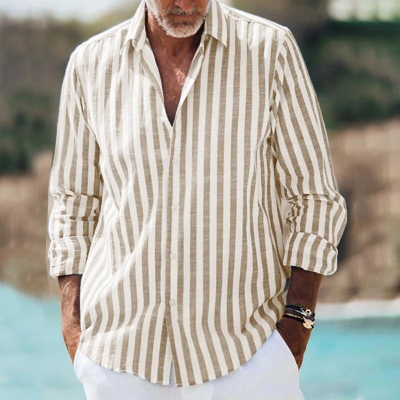 Herre Stripete Langermet Skjorte for Hverdagsbruk