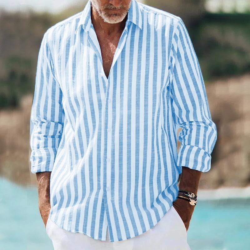 Herre Stripete Langermet Skjorte for Hverdagsbruk