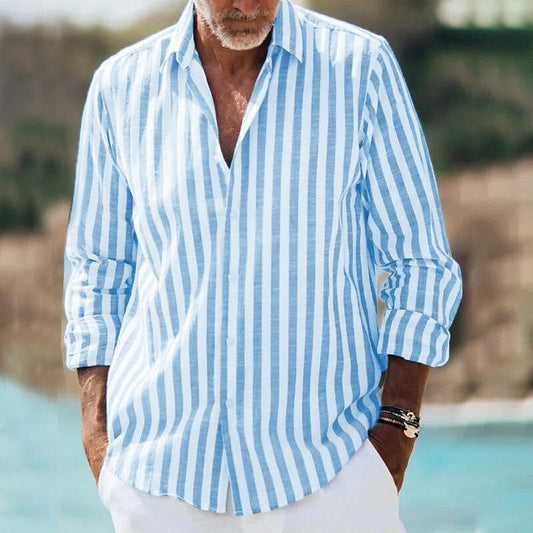 Herre Stripete Langermet Skjorte for Hverdagsbruk