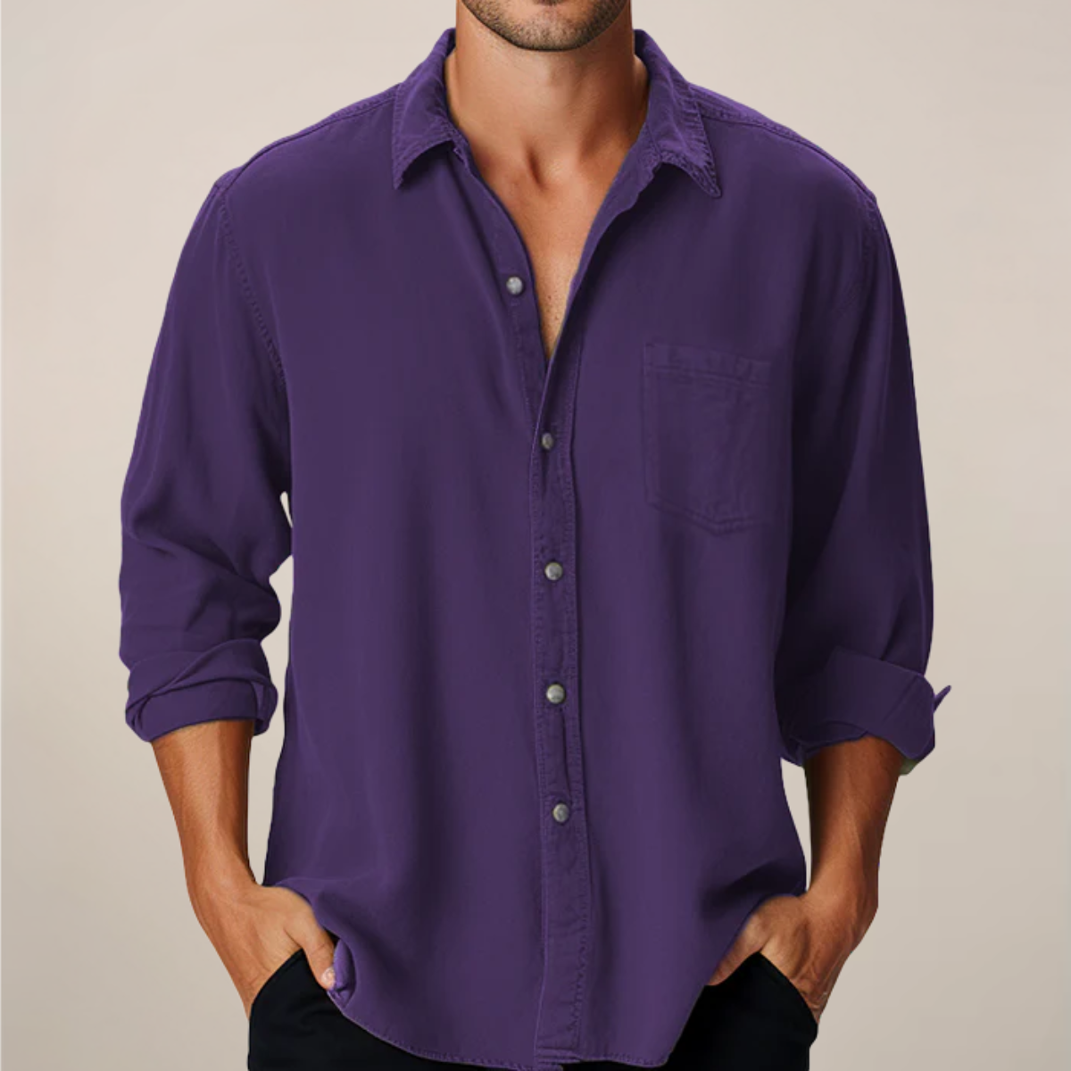 Herreklassisk langermet skjorte med knapper for enhver anledning