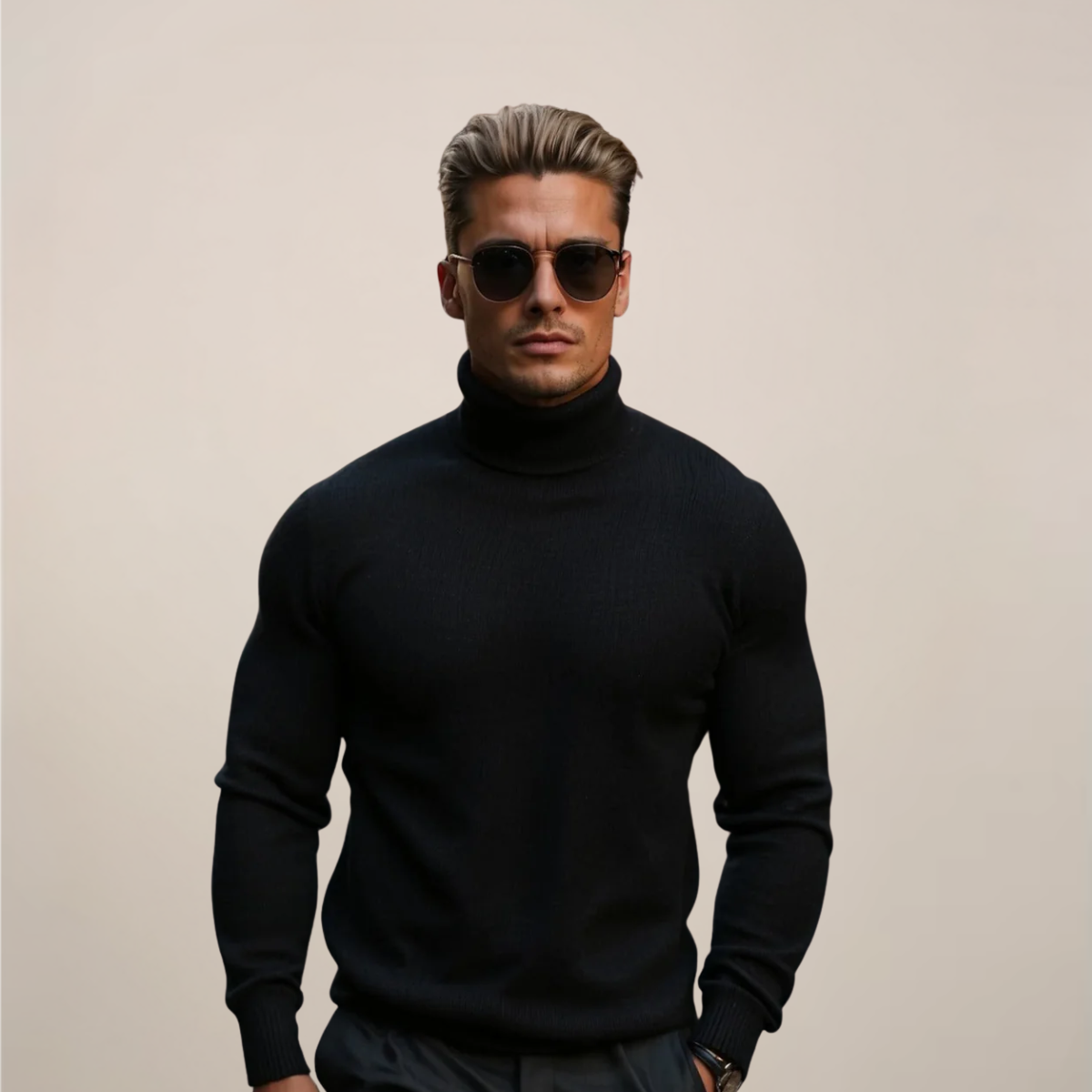 Herres Klassiske Turtleneck Strikkegenser for Smart Casual Stil