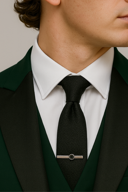 Menns Mørk Grønn Tre-Delt Dress - Stilig Kontrast Revers for Formelle Anledninger