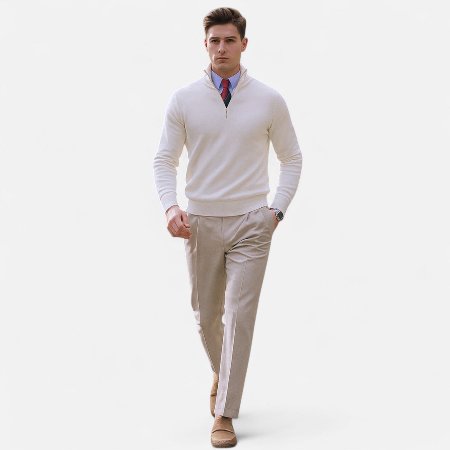 Herre Halv-Glidelås Strikkegenser - Ideell for Smart Casual Antrekk