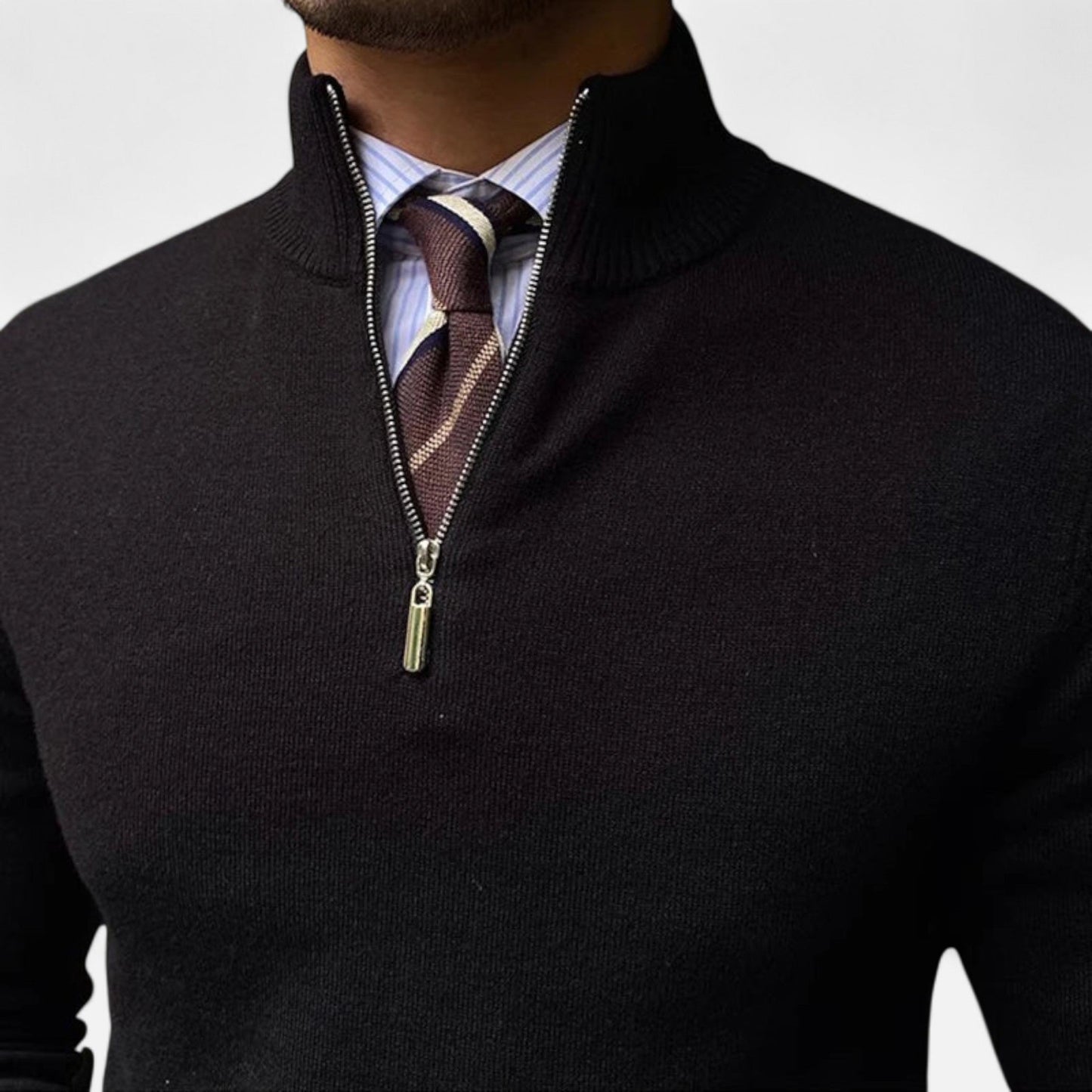 Herre Halv-Glidelås Strikkegenser - Ideell for Smart Casual Antrekk