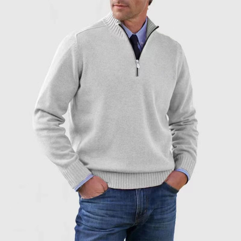 Herresweater med Mock Neck og Halv Glidelås – Ribbet Kant for Stilig Lagdeling