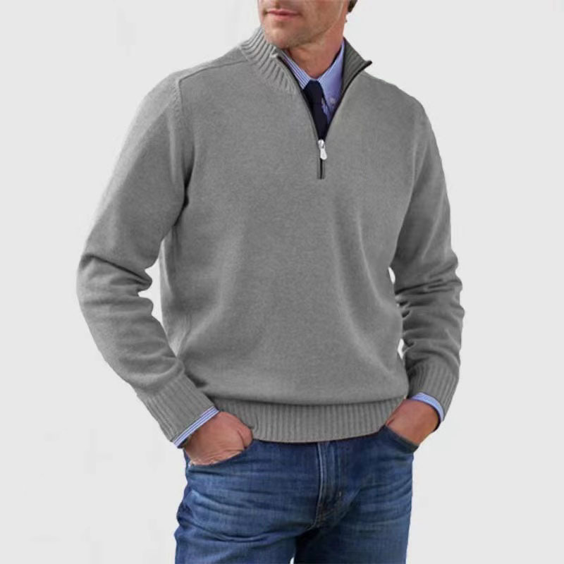 Herresweater med Mock Neck og Halv Glidelås – Ribbet Kant for Stilig Lagdeling