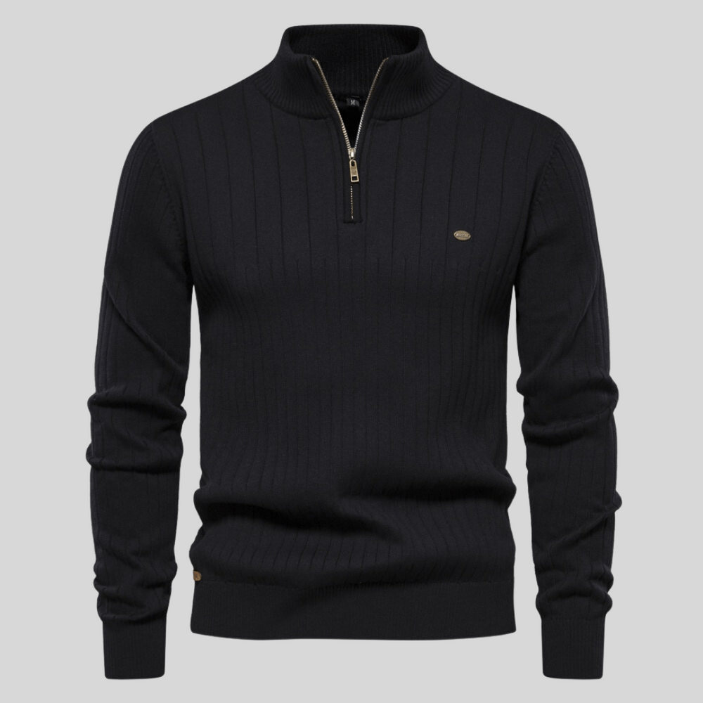 Herre Ribbet Mock Neck Halv Zip Genser for Alle Anledninger