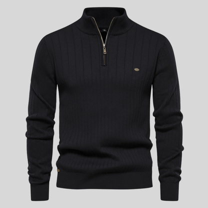 Herre Ribbet Mock Neck Halv Zip Genser for Alle Anledninger