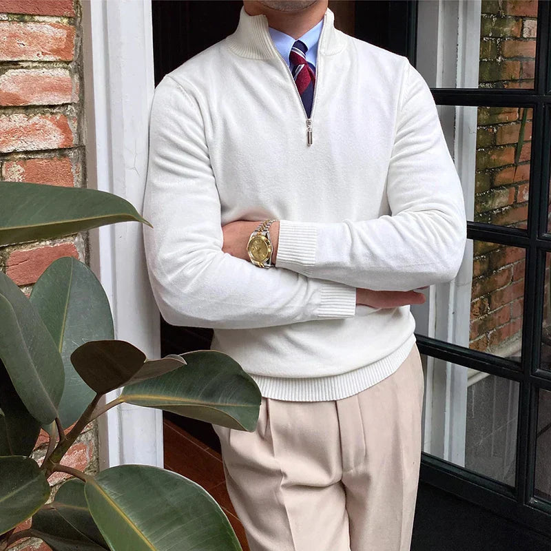 Herre Halv Zip Strikkegenser for Høst og Vinter