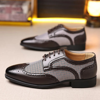 Herre Houndstooth Oxford Dress Shoes - Sofistikert Brogue Stil for Formelle Anledninger