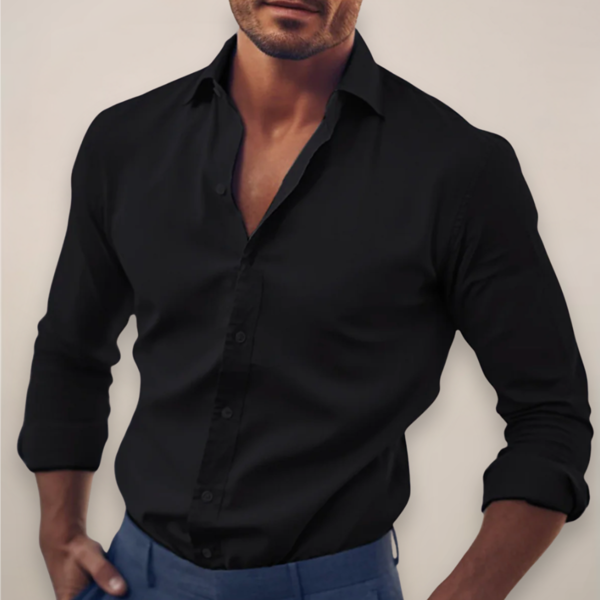 Herre Langermet Skjorte med Knapper i Klassiske Farger for Alle Anledninger