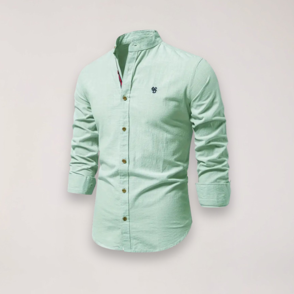 Herre Langermet Skjorte med Ståkrage – Brodert Design for Stilige Anledninger