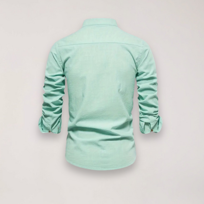 Herre Langermet Skjorte med Ståkrage – Brodert Design for Stilige Anledninger