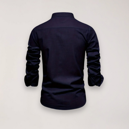 Herre Langermet Skjorte med Ståkrage – Brodert Design for Stilige Anledninger