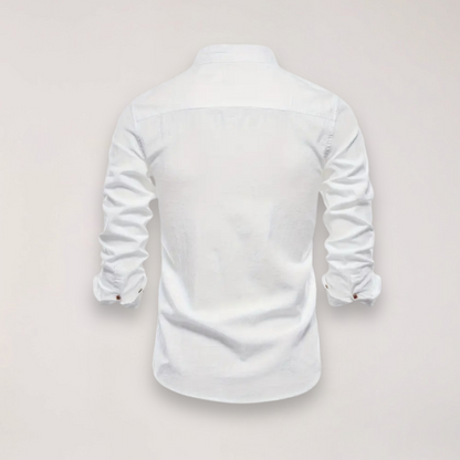 Herre Langermet Skjorte med Ståkrage – Brodert Design for Stilige Anledninger