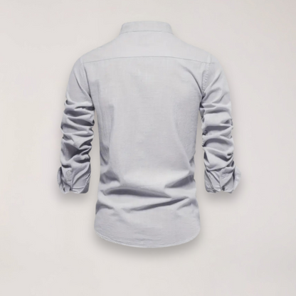 Herre Langermet Skjorte med Ståkrage – Brodert Design for Stilige Anledninger