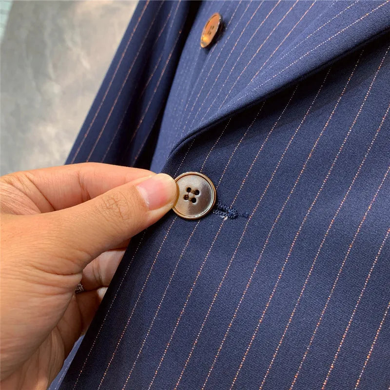 Herre Navy Blå Stripete Dress - Stilig Formell Bekledning for Forretnings- og Kveldsarrangementer