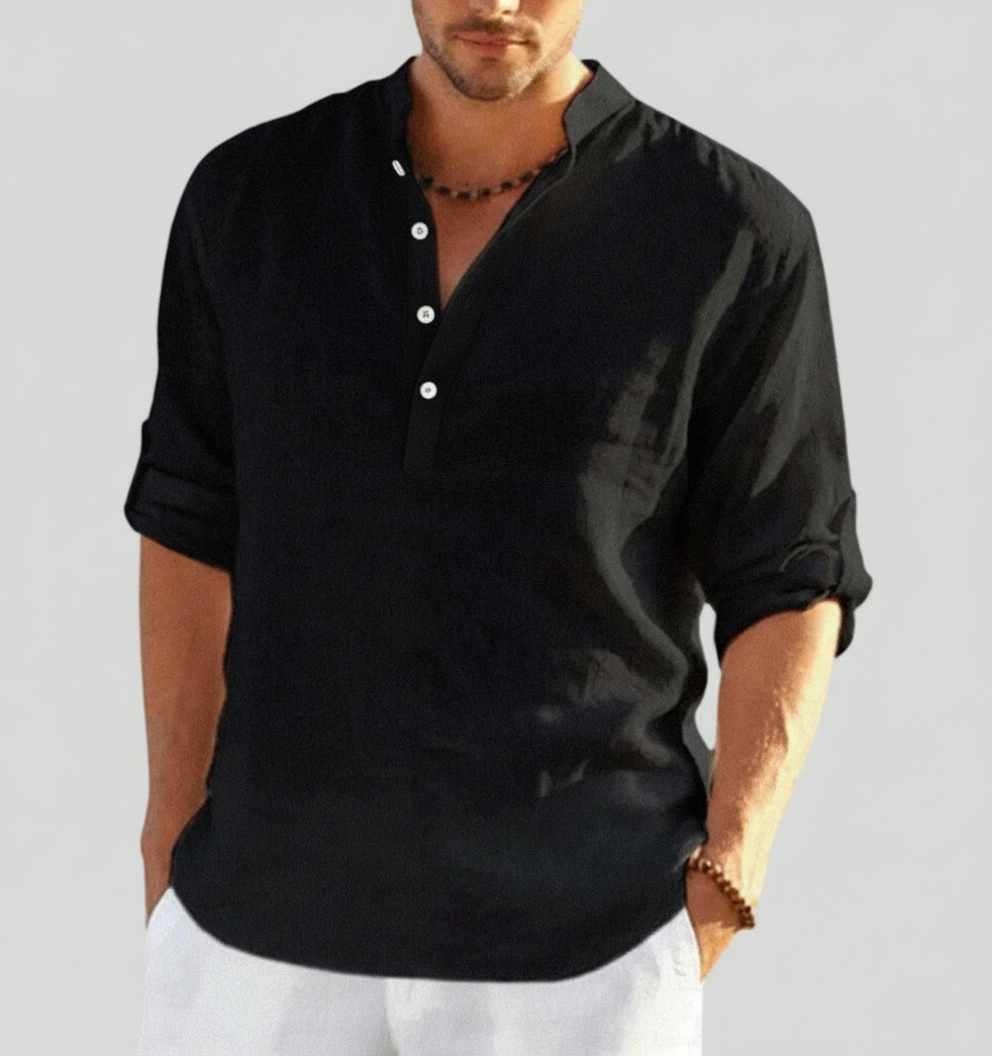 Herreskjorte i Lin for Sommer - V-Hals med Knappelukking for Strand og Uformelle Anledninger