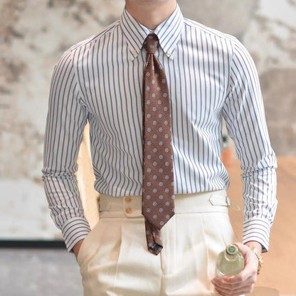 Herre Retro Stripete Langermet Skjorte - Klassisk Krage for Hver Anledning