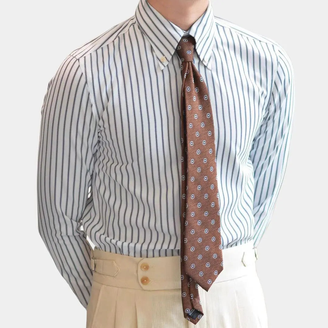 Herre Retro Stripete Langermet Skjorte - Klassisk Krage for Hver Anledning