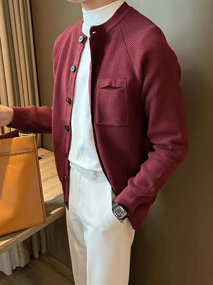 Herre Ribbet Cardigan Genser - Koselig Strikk for Alle Anledninger