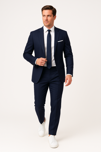 Herre Navy Blå Slim Fit Dress – Stilig Blazer og Bukser for Formelle Anledninger