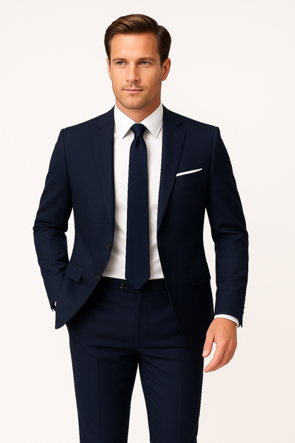 Herre Navy Blå Slim Fit Dress – Stilig Blazer og Bukser for Formelle Anledninger