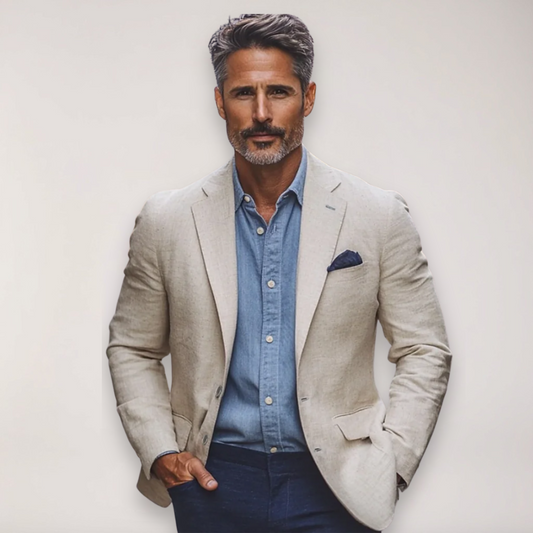 Herre Smart Casual Blazer i Beige, Marineblå, Blå og Grå - Ideell for Kontor og Arrangementer