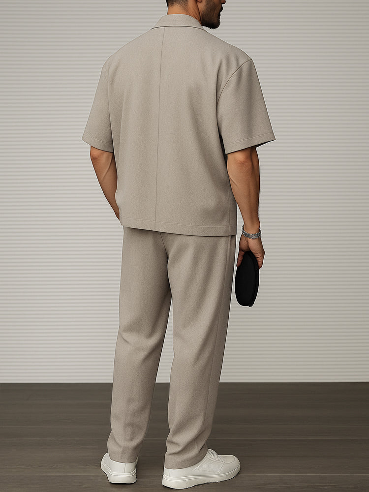 Herres Blazer med Korte Ermer og Bukseensemble for Formelle og Sosiale Anledninger