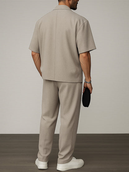 Herres Blazer med Korte Ermer og Bukseensemble for Formelle og Sosiale Anledninger