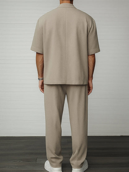 Herres Blazer med Korte Ermer og Bukseensemble for Formelle og Sosiale Anledninger