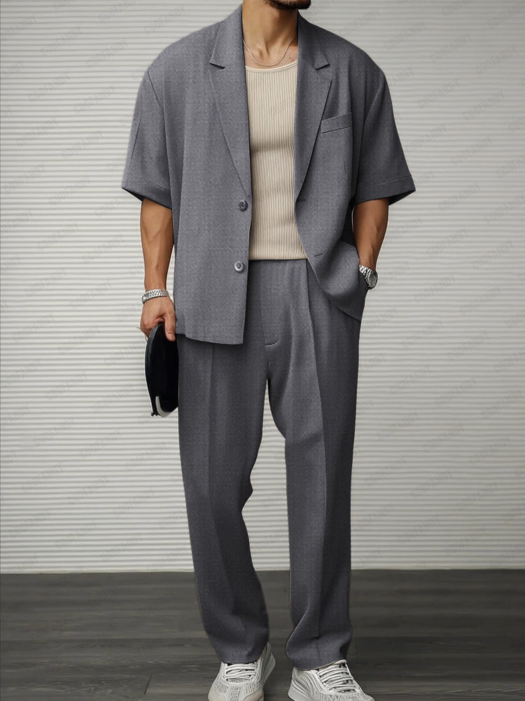 Herres Blazer med Korte Ermer og Bukseensemble for Formelle og Sosiale Anledninger