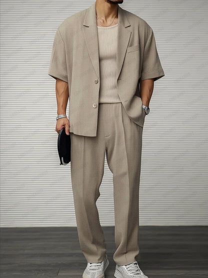 Herres Blazer med Korte Ermer og Bukseensemble for Formelle og Sosiale Anledninger