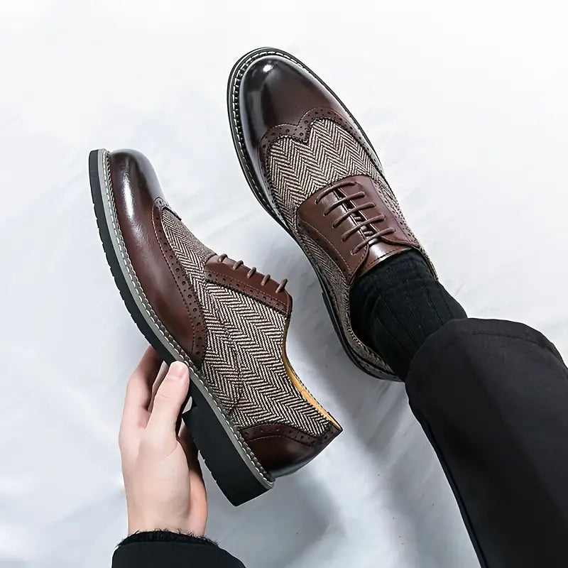 Herre Tweed Oxford Brogues – Stilige Wingtip Snøresko for Formelle Anledninger