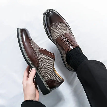 Herre Tweed Oxford Brogues – Stilige Wingtip Snøresko for Formelle Anledninger