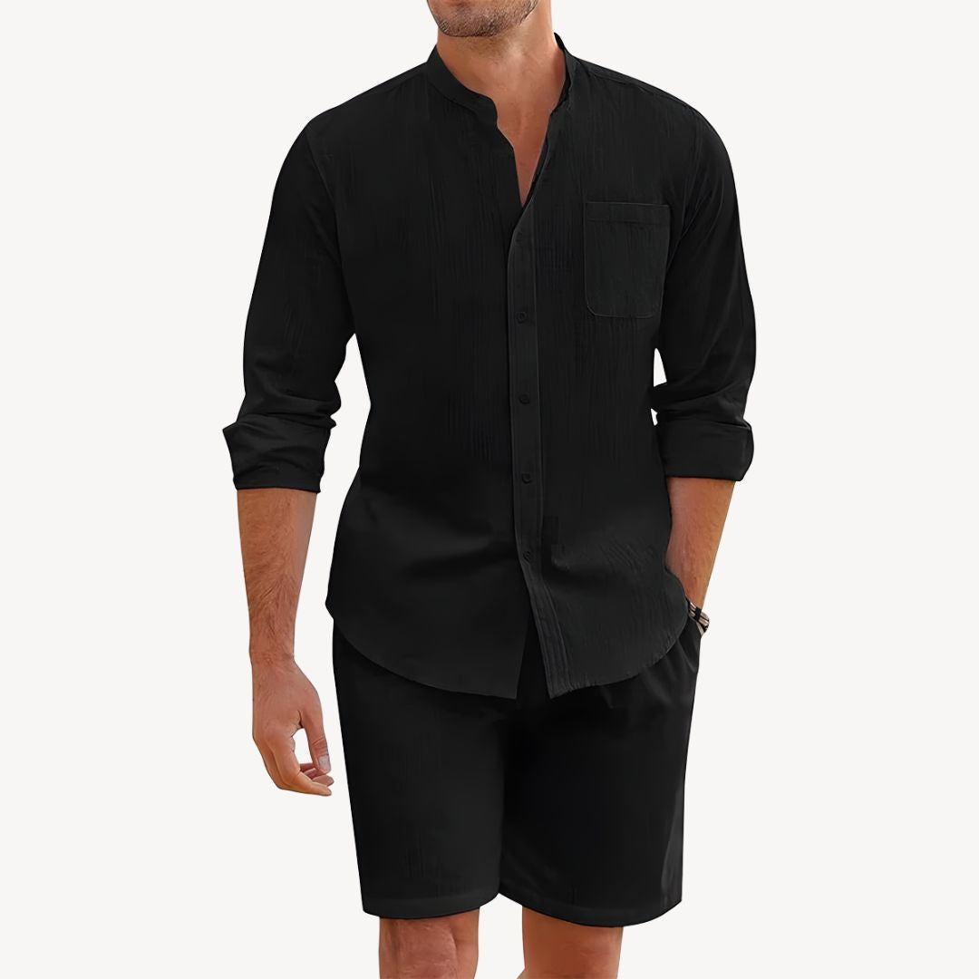 Herre Sommer Button-Up Skjorte og Snorshorts Sett – Ideell for Strand og Utendørsbruk