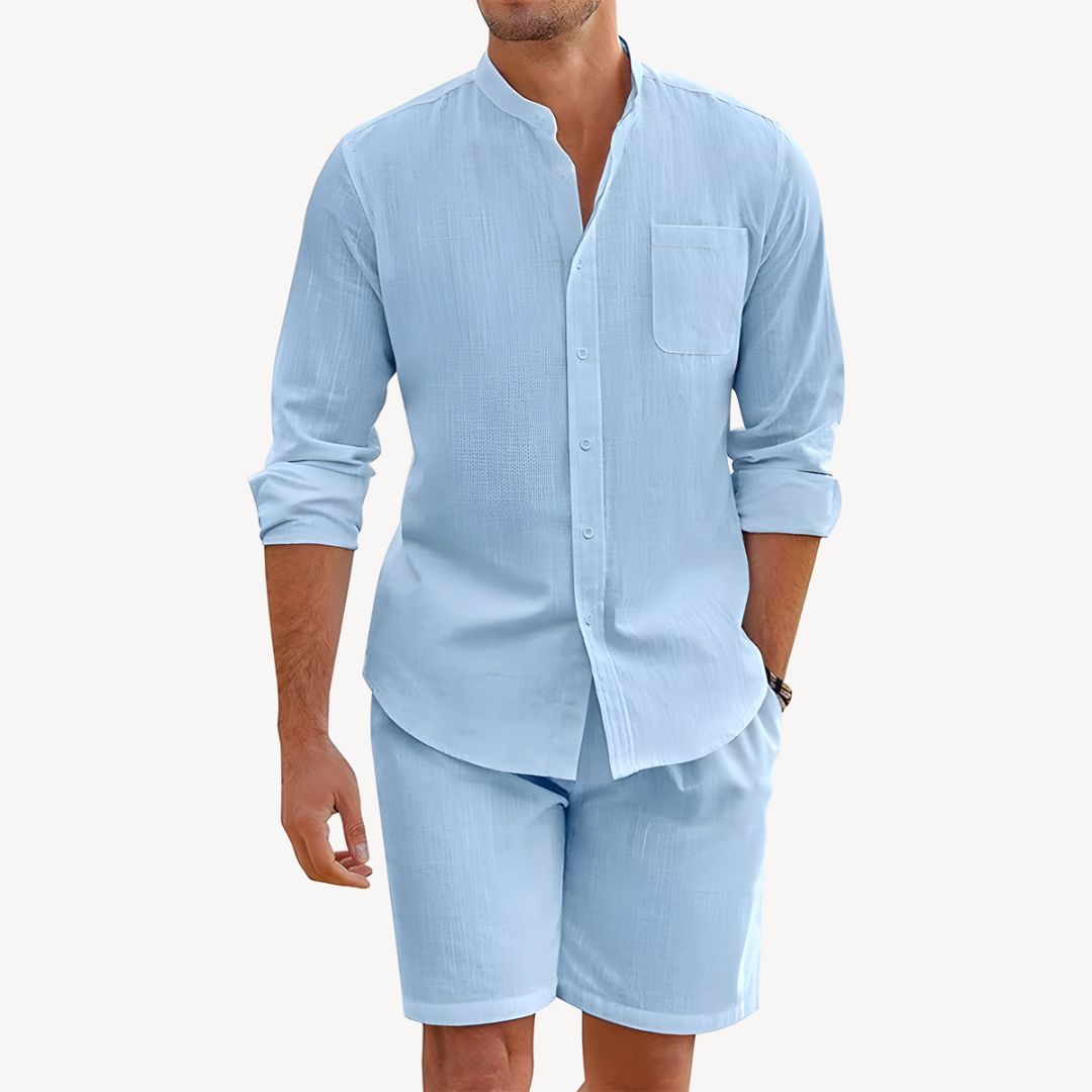 Herre Sommer Button-Up Skjorte og Snorshorts Sett – Ideell for Strand og Utendørsbruk