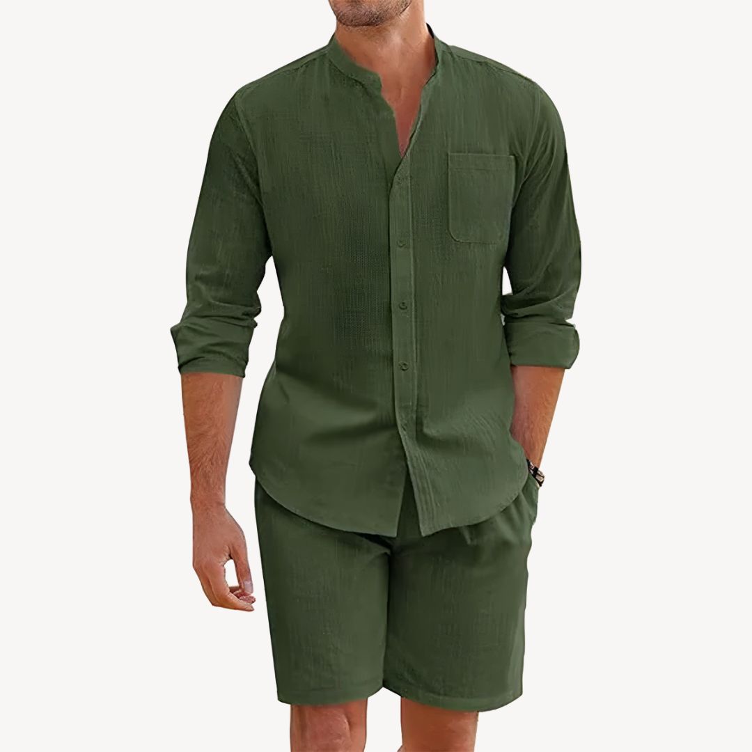 Herre Sommer Button-Up Skjorte og Snorshorts Sett – Ideell for Strand og Utendørsbruk