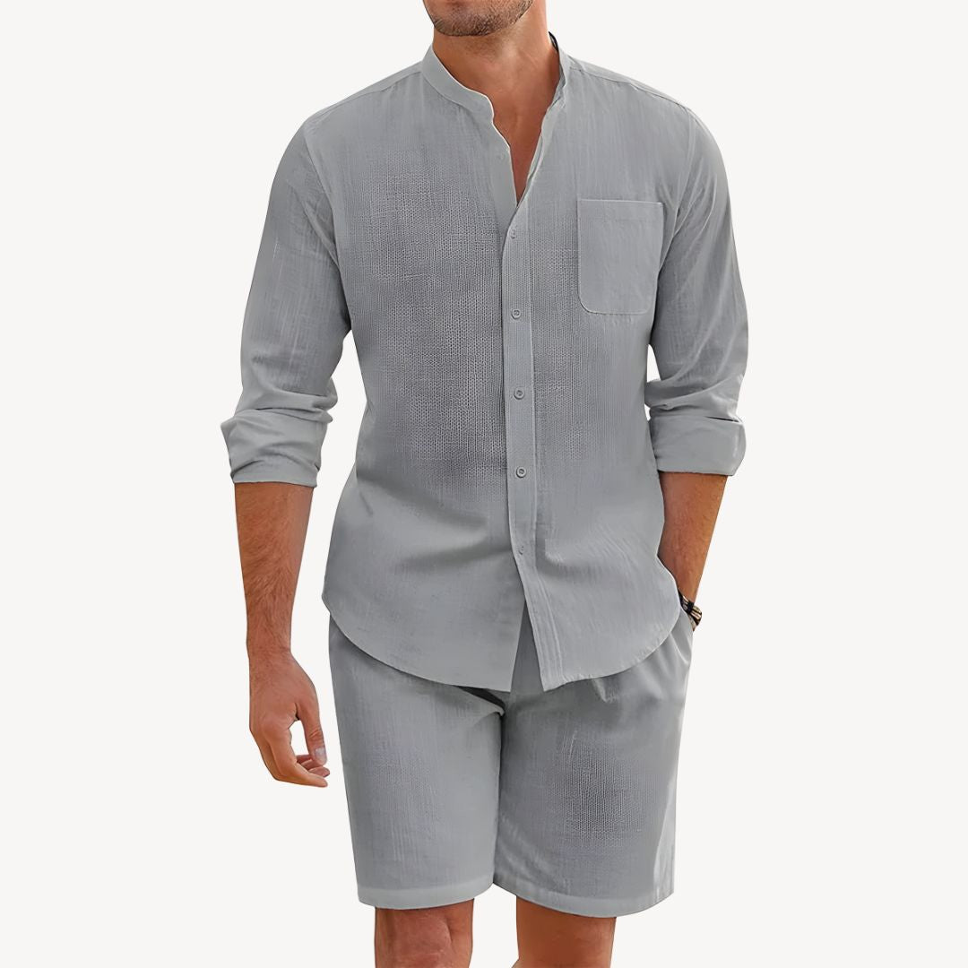 Herre Sommer Button-Up Skjorte og Snorshorts Sett – Ideell for Strand og Utendørsbruk
