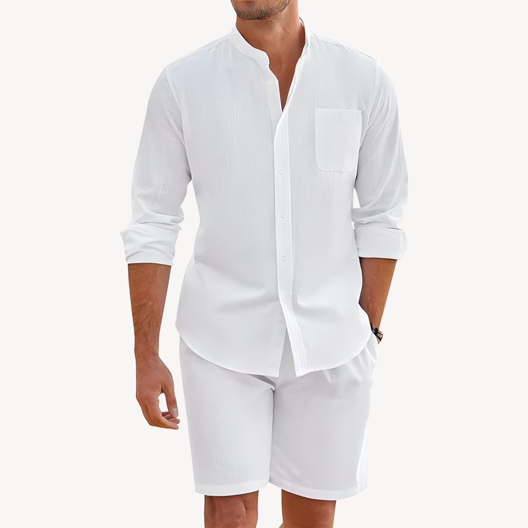 Herre Sommer Button-Up Skjorte og Snorshorts Sett – Ideell for Strand og Utendørsbruk