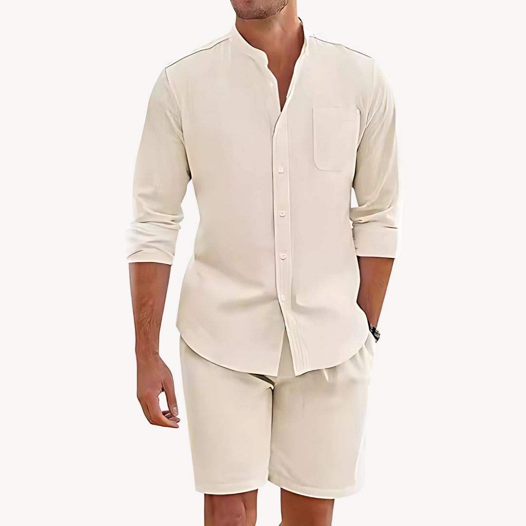 Herre Sommer Button-Up Skjorte og Snorshorts Sett – Ideell for Strand og Utendørsbruk