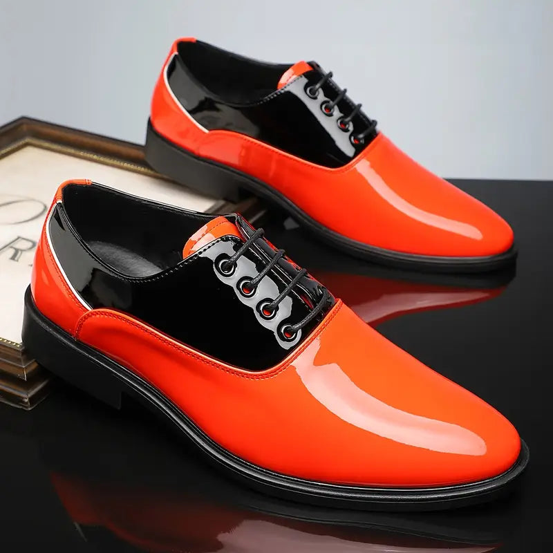 Herre To-farget Patent Snøresko for Stilige Anledninger