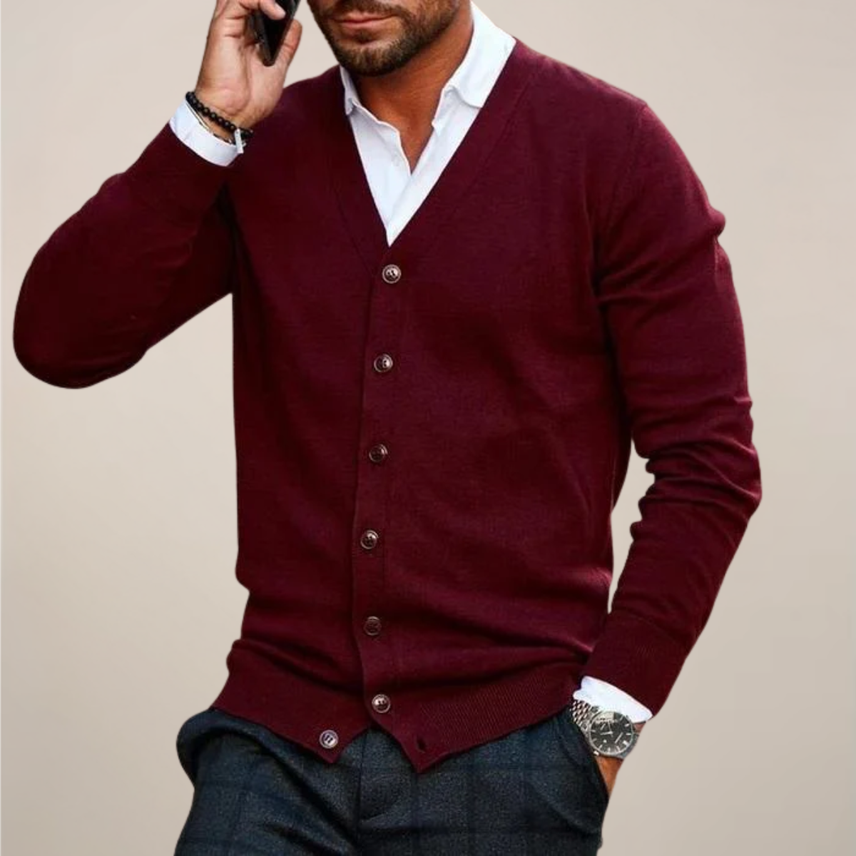 Herre V-hals Knapp Cardigan – Stilig Strikketøy for Arbeid & Arrangementer